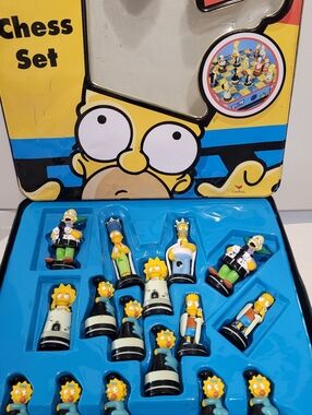 The Simpsons Chess Set 1999 Complete Pieces Board Tin Case
